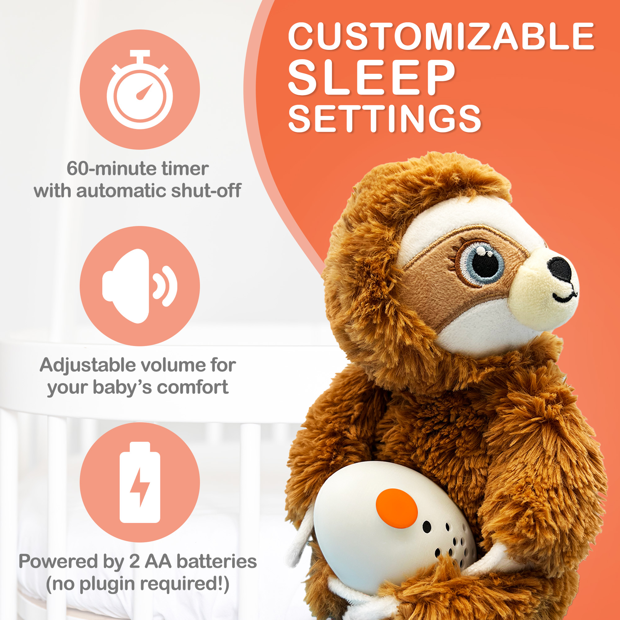 Baby Shusher Sloth – Plush Sound Machine with Real Shushing Sound & Smart Cry Detection