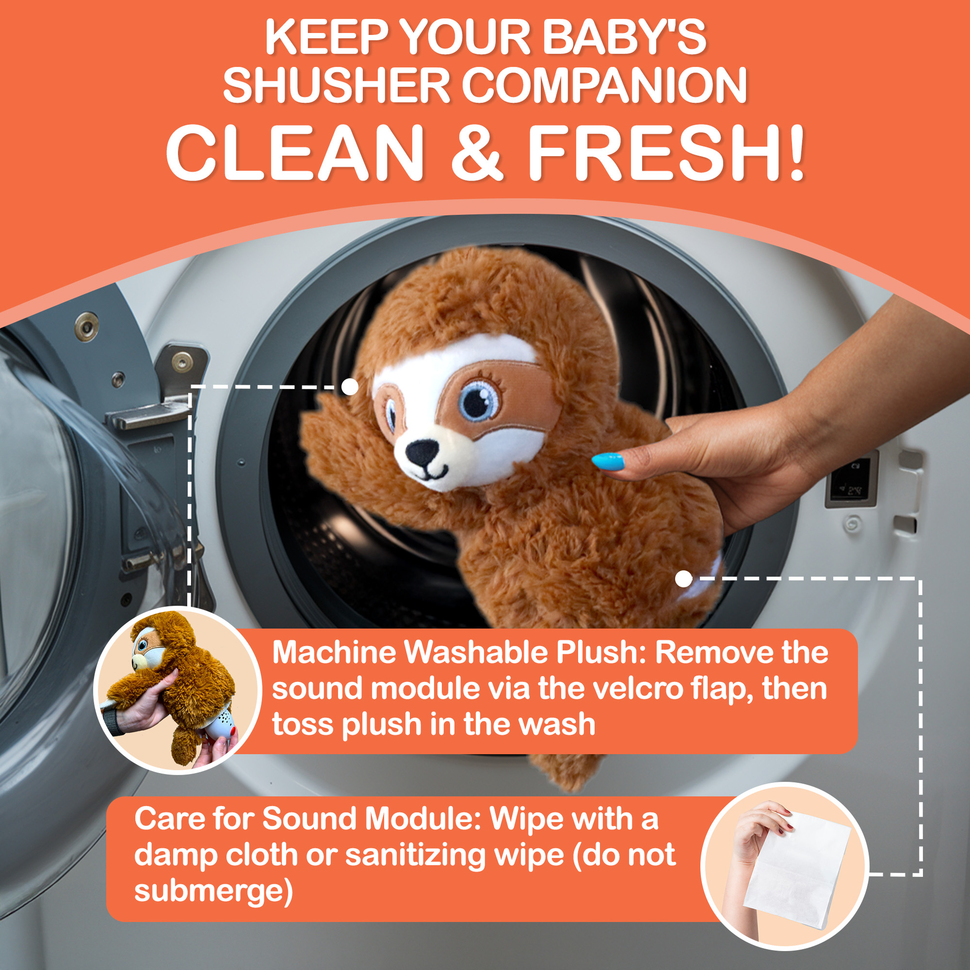 Baby Shusher Sloth – Plush Sound Machine with Real Shushing Sound & Smart Cry Detection